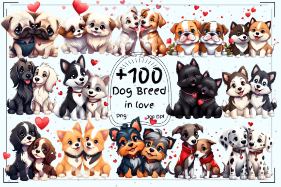 +100 Cute Dog Breed in Love Clipart: Your Go-To Design Asset