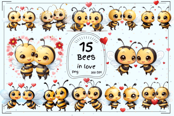 Buzzy Love: 15 Cute Bees in Love Clipart for Your Projects