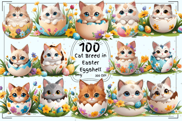 Easter Whisker Wonderland: 100 Cat Breed Eggshell Clipart