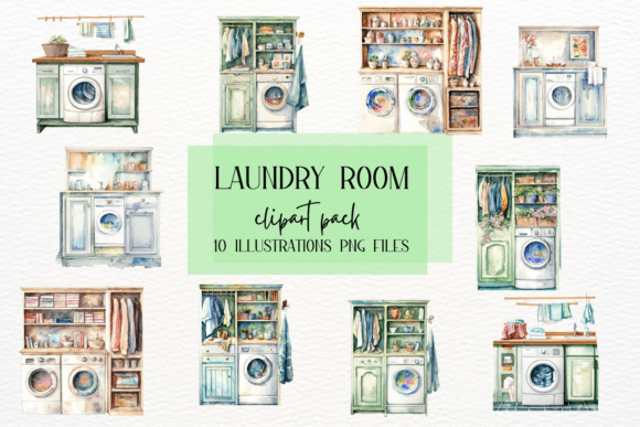 Elevate Your Brand: The Art of Watercolor Laundry Room Clipart