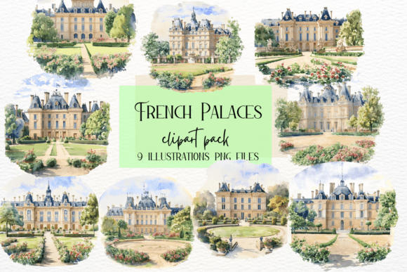 French Palace Watercolor Illustrations: A Digital Art Collection