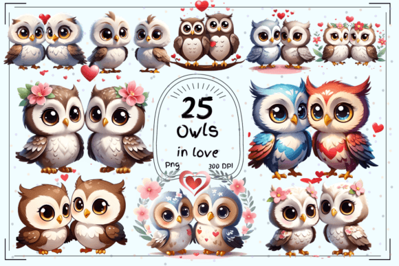 Whooo's in Love: 25 Cute Owls Couple Clipart Collection